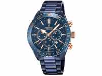 Festina Herren Analog Quarz Uhr mit Edelstahl Armband F20576/1, Blau