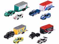 Majorette - Race Trailer Set - 2 Spielzeugautos & 1 Anhänger im Motorsport-Design,