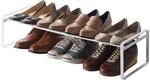 YAMAZAKI Frame Ausziehbares Schuhregal mit Streben, wei&szlig; | Stahl, Inklusive Clips