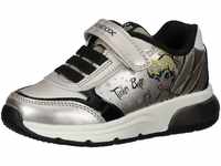 Geox J SPACECLUB Girl Sneaker, Platinum/Black, 28 EU