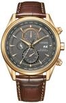 CITIZEN Herren Eco-Drive Solar-Chronograph funkgesteuert mit Echtleder-Armband und
