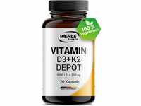 Vitamin D3 K2 Depot 120 Kapseln Hochdosiert 5.000 IE Vitamin D3 + 200 µg...