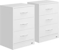 Casaria 2X Nachttisch mit 3 Schubladen Holz Wei&szlig;