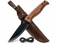 BeaverCraft Bushcraft-Messer Full Tang mit Lederscheide, feststehende Klinge,