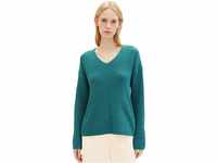 TOM TAILOR Damen 1039242 Basic Pullover mit V-Ausschnitt, 32402-ever Green Melange, L