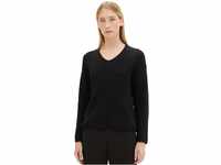 TOM TAILOR Damen 1039242 Basic Pullover mit V-Ausschnitt, 14482-deep Black, XL