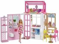 Barbie-Puppenhaus (70,6 x 51,4 cm) mit 4 Spielbereichen, komplett eingerichtet mit