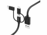 3in1 Multi-Ladekabel, USB-A - Micro-USB, USB-C u. Lightning, 1,5 m, Schwarz