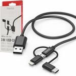 Hama 3-in-1 Micro USB Adapter, USB C/Lightning (Nylon, 3A, 480Mbit/s, Bruchschutz,