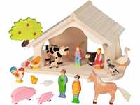 HOLZTIGER 80612 - Puppenhaus/Bauernhof mit Weihnachtsstern aus Holz - ideal als