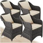 tectake&reg; 4er Set Rattansessel, Polyrattan Gartenst&uuml;hle mit Aluminiumgestell,