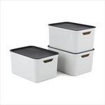 Jive Dekobox 3er- Set Aufbewahrungsbox 16l mit Deckel, Kunststoff (PP recycelt),
