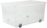 Rotho Clear Aufbewahrungsbox 63l mit Deckel und Rollen, Kunststoff (PP) BPA-frei,