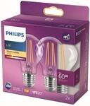 Philips LED Classic E27 Lampe, 60 W, Tropfenform, A60, klar, warmwei&szlig;