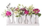 Jinfa Vasen Set Wei&szlig; - 10 kleine Blumenvasen auf Tablett - Minivasen Keramik...