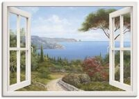 ARTLAND Wanddeko Leinwand Bilder Wandbild Fensterblick Fenster K&uuml;ste Meer Bucht