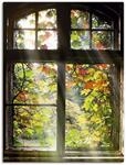 ARTLAND Wanddeko Leinwand Bilder Wandbild 60x80 cm Fensterblick Fenster Herbst Natur