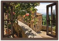 ARTLAND Wanddeko Leinwand Bilder Wandbild 130x90 cm Fensterblick Fenster Toskana