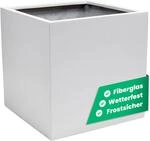 VIVANNO Pflanzk&uuml;bel Fiberglas Block Frostsicher - 30x30x30 cm - Wei&szlig; Matt -