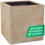 VIVANNO Pflanzk&uuml;bel Fiberglas Block Frostsicher - 50x50x50 cm - Gestreift Beige -