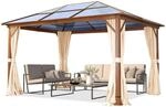 TOOLPORT Gartenpavillon 3x4 m, 8 mm Polycarbonat-Dach, Seitenteile in Beige 