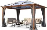 TOOLPORT Gartenpavillon 3x4 m, 8 mm Polycarbonat-Dach, Seitenteile in Grau 
