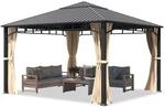 TOOLPORT Gartenpavillon 4x4 m Stahldach Hardtop 4 Seitenteile in Champagner,...