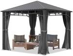 TOOLPORT Gartenpavillon 3x3 m Stahldach Hardtop 4 Seitenteile in Grau, Pfosten...