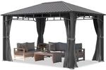 TOOLPORT Gartenpavillon 3x4 m Stahldach Hardtop 4 Seitenteile in Grau, Pfosten...
