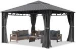 TOOLPORT Gartenpavillon 4x4 m Stahldach Hardtop 4 Seitenteile in Grau, Pfosten...