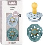 BIBS Boheme Schnuller, 0-6 Monate, 2er-Pack, Baby Blue/Island Sea | Runder Sauger 