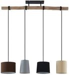 Lindby Esstisch Pendelleuchte Holz, Textil Balkenpendelleuchte Holzast und Stoff