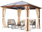 TOOLPORT Gartenpavillon 3x3 m, 8 mm Polycarbonat-Dach, Seitenteile in Beige 