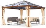 TOOLPORT Gartenpavillon 4x4 m, 8 mm Polycarbonat-Dach, Seitenteile in Beige 