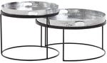 Wohnling Couchtisch 2er Set Metall Silber Schwarz Hammerschlag Rund
