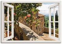 ARTLAND Wanddeko Leinwand Bilder Wandbild 100x70 cm Fensterblick Fenster Toskana