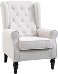 HOMCOM Sessel Ohrensessel mit Armlehnen, mit Kissen, Tufting, Cremewei&szlig; 