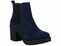 Damen Stiefeletten Chelsea Boots Profilsohle Schuhe 110386 Dunkelblau 41...