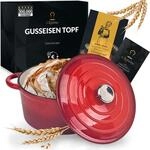 Chefarone Gusseisen Topf 24 cm 3,5 L Emailliert Cocotte Br&auml;ter - Rot