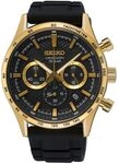 Seiko Herren-Uhr Chronograph Quarz Edelstahl Goldauflage mit Edelstahlband SSB446P1
