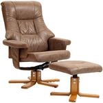 HOMCOM Relaxsessel mit Hocker Drehbar TV Sessel Braun 78 x 82,5 x 109 cm
