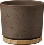 Soendgen Keramik Blumentopf, Paros Deluxe, sandgrau/Holz, 14 x 14 x 13 cm,