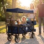 Miweba Faltbarer Bollerwagen MB-20 | Sonnendach UV-best&auml;ndig - 2X Anschnallgurte -