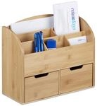 Relaxdays Schreibtisch-Organizer Bambus, Briefablage, 6 F&auml;cher, 2 Schubladen,