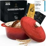 Chefarone Gusseisen Topf 26 cm 4,7 L emailliert - Schmortopf mit Deckel Induktion -
