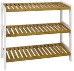 HAKU Schuhregal Bambus und MDF Rahmen wei&szlig; lackiert 3 Bambus Ablagen Natur
