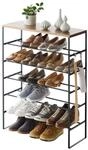 YAMAZAKI 3370 TOWER 6Tiered WoodTop Shoe Rack, black, Steel/Wood, 66 x 25 x 87 cm