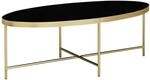 FineBuy Couchtisch Oval 110x56x40 cm Glas Schwarz mit Goldgestell | gro&szlig;er