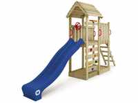 WICKEY Spielturm Klettergerüst JoyFlyer mit Holzdach & Blauer Rutsche, Outdoor