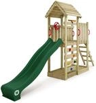 WICKEY Spielturm Kletterger&uuml;st JoyFlyer mit Holzdach & gr&uuml;ner Rutsche, Outdoor
